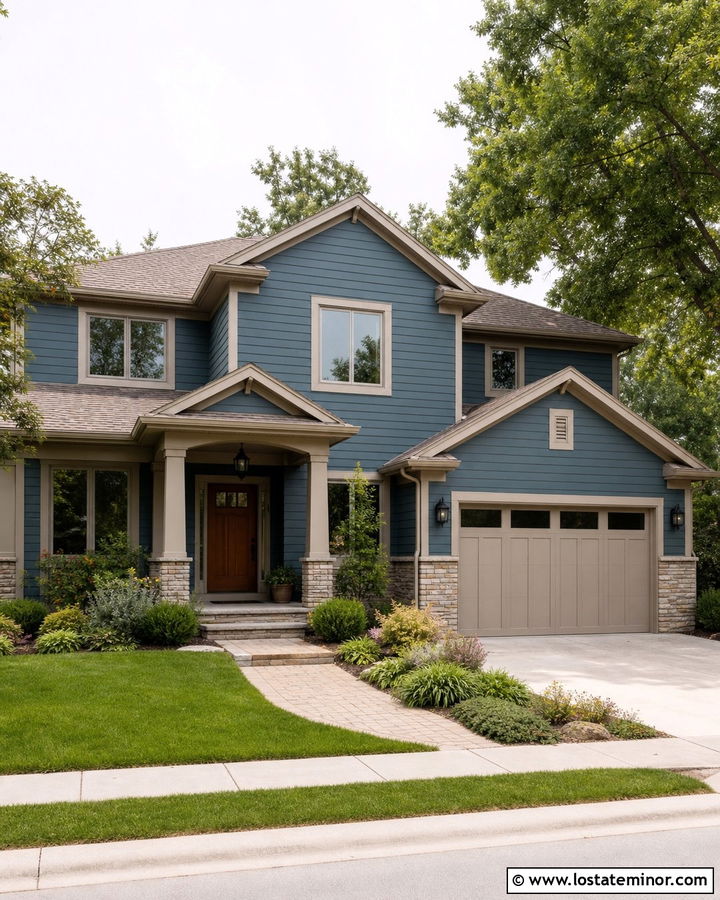 Denim Blue House With Soft Greige Trim - 30 Denim Blue House Design With Trim Ideas