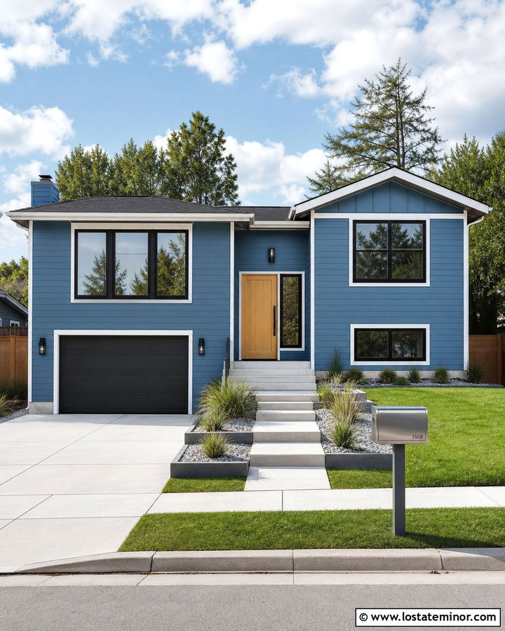 Denim Blue House With Stainless Steel Mailbox - 30 Denim Blue House Design With Mailbox Ideas