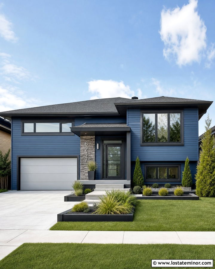 Denim Blue House With Stainless Steel Numbers - 30 Denim Blue House Design With House Numbers Ideas