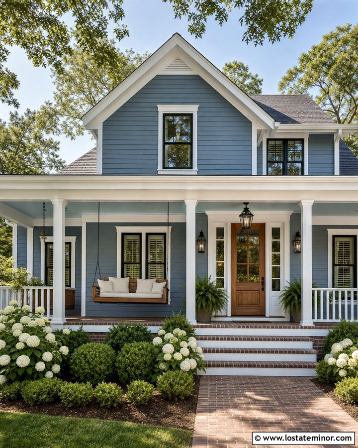 Denim Blue House With Swing And Haint Blue Ceiling - 30 Denim Blue House Design With Swing Ideas