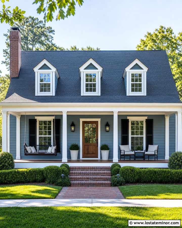 Denim Blue House With Swing And Shutters - 30 Denim Blue House Design With Swing Ideas