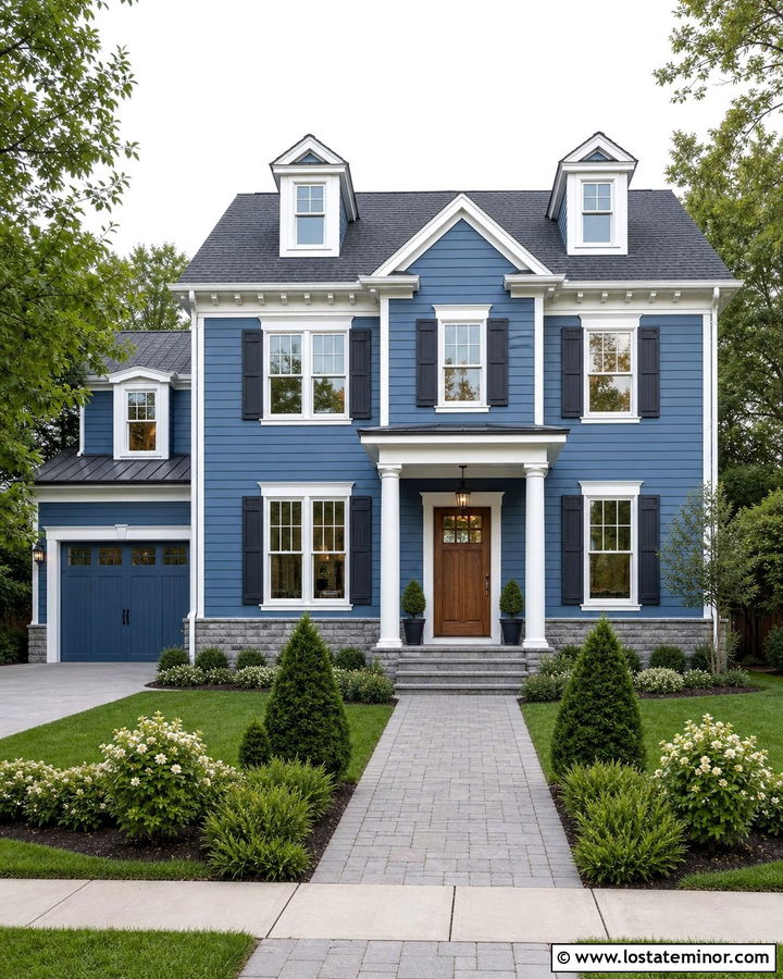 Denim Blue House With Synthetic Slate Roof - 30 Denim Blue House Design With Roof Ideas