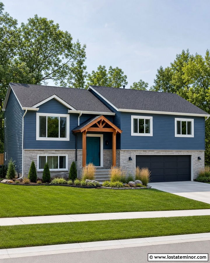 Denim Blue House With Teal Front Door - 30 Denim Blue House Design With Front Door Ideas