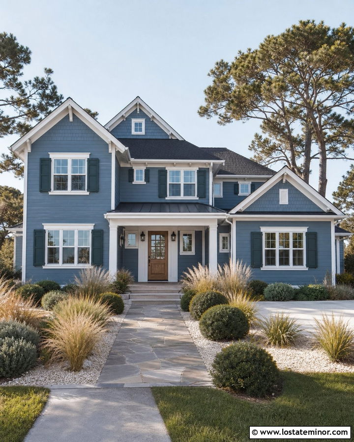Denim Blue House With Teal Shutters - 30 Denim Blue House Design With Shutters Ideas