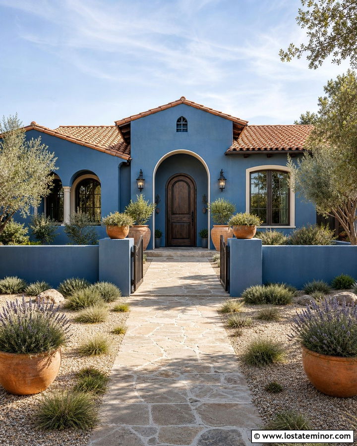 Denim Blue House With Terracotta Tile Roof - 30 Denim Blue House Design With Roof Ideas