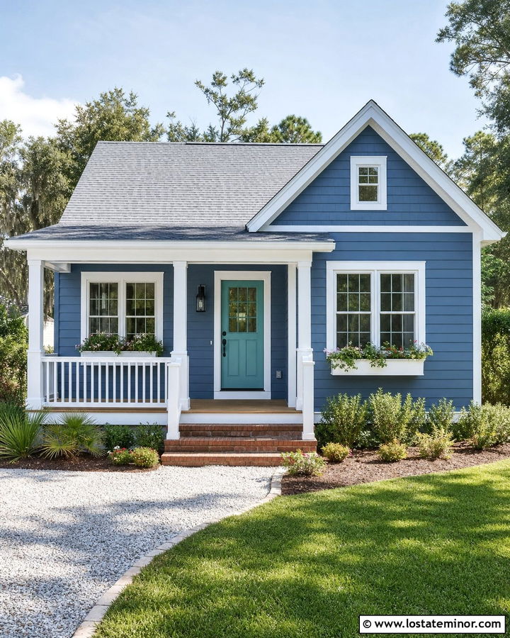Denim Blue House With Turquoise Front Door - 30 Denim Blue House Design With Front Door Ideas
