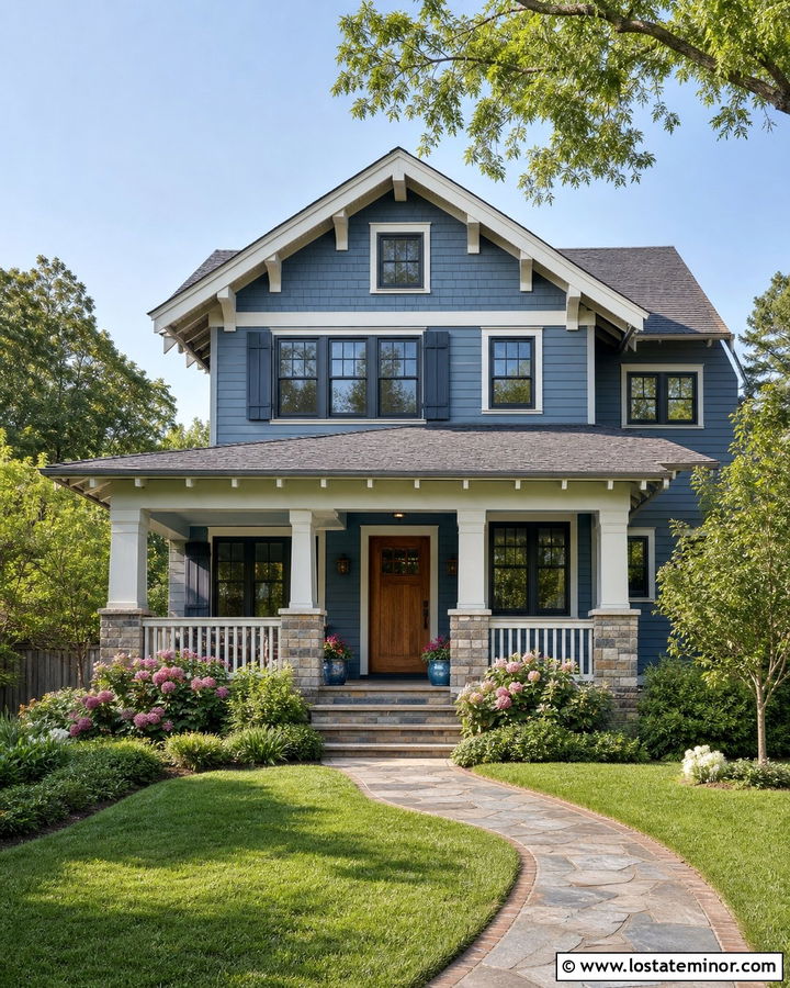 Denim Blue House With Two Tone Blue Trim - 30 Denim Blue House Design With Trim Ideas