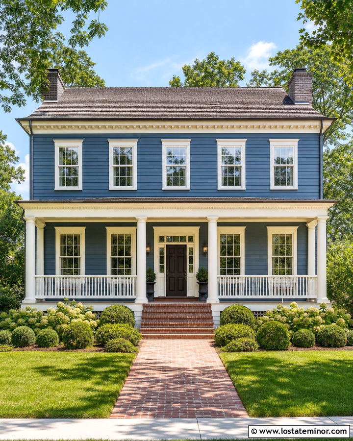 Denim Blue House With Warm Cream Porch Ceiling - 30 Denim Blue House Design With Porch Ceiling Ideas
