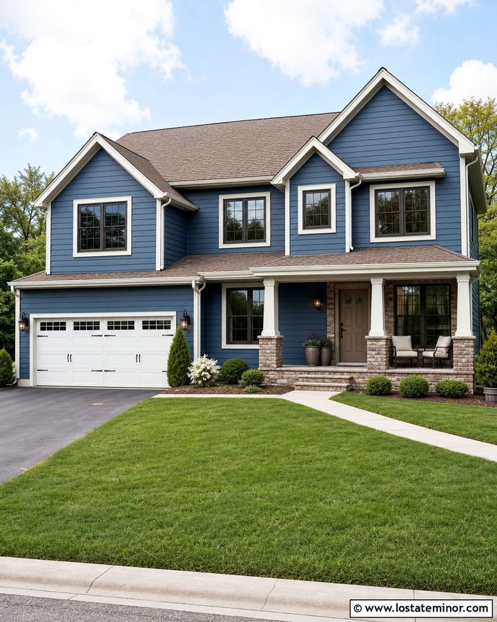 Denim Blue House With Warm Taupe Front Door - 30 Denim Blue House Design With Front Door Ideas