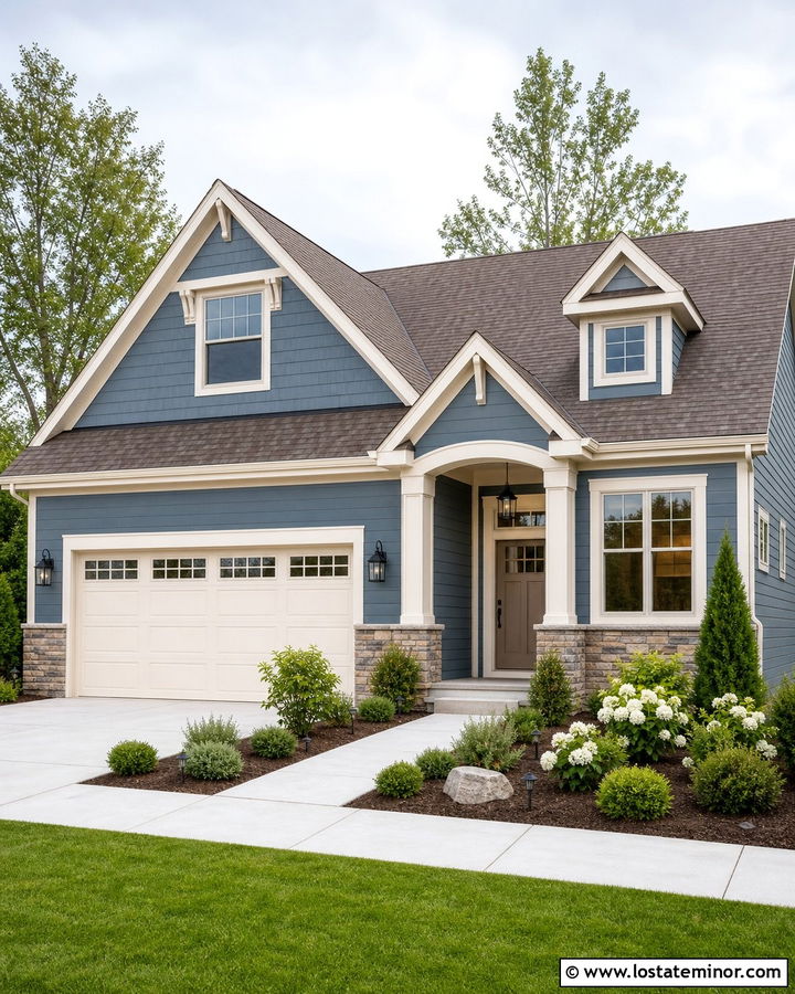 Denim Blue House With Warm Taupe Front Door - 30 Denim Blue House Design With Entry Door Ideas