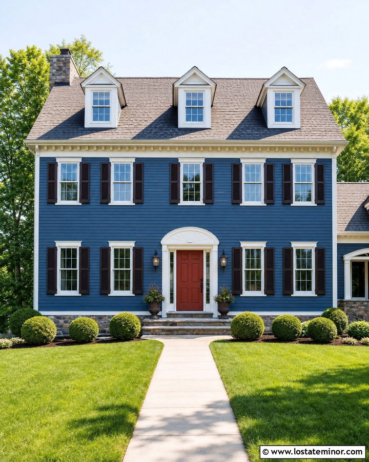 Denim Blue House With Warm Taupe Roof - 30 Denim Blue House Design With Roof Ideas
