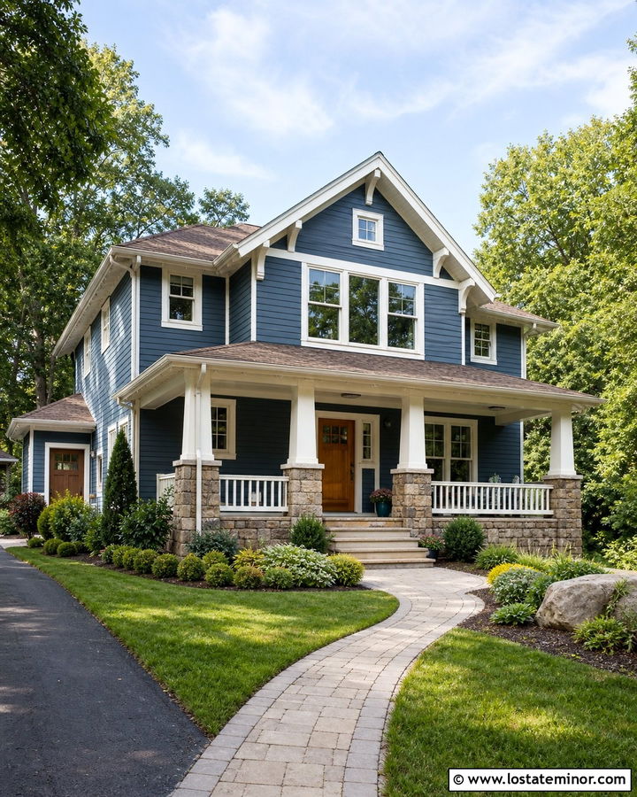 Denim Blue House With Warm White Trim - 30 Denim Blue House Design With Trim Ideas