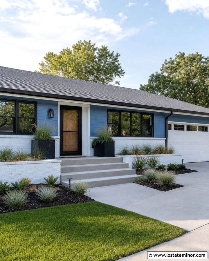 Denim Blue House With White Brick And Storm Door - 30 Denim Blue House Design With Storm Door Ideas
