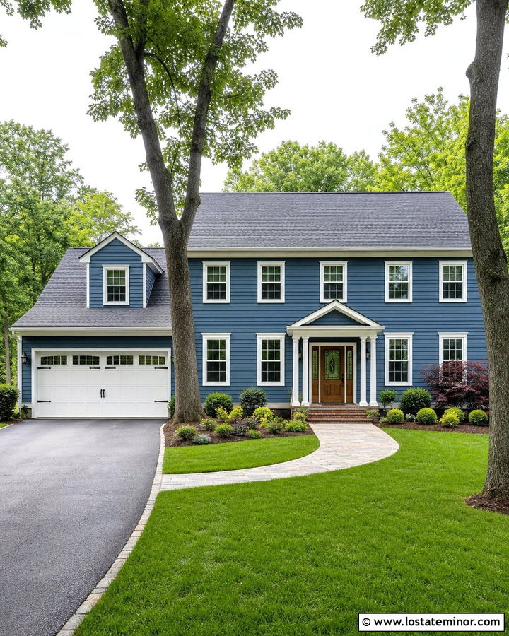 Denim Blue House With White Carriage Garage Door - 30 Denim Blue House Design With Garage Door Ideas