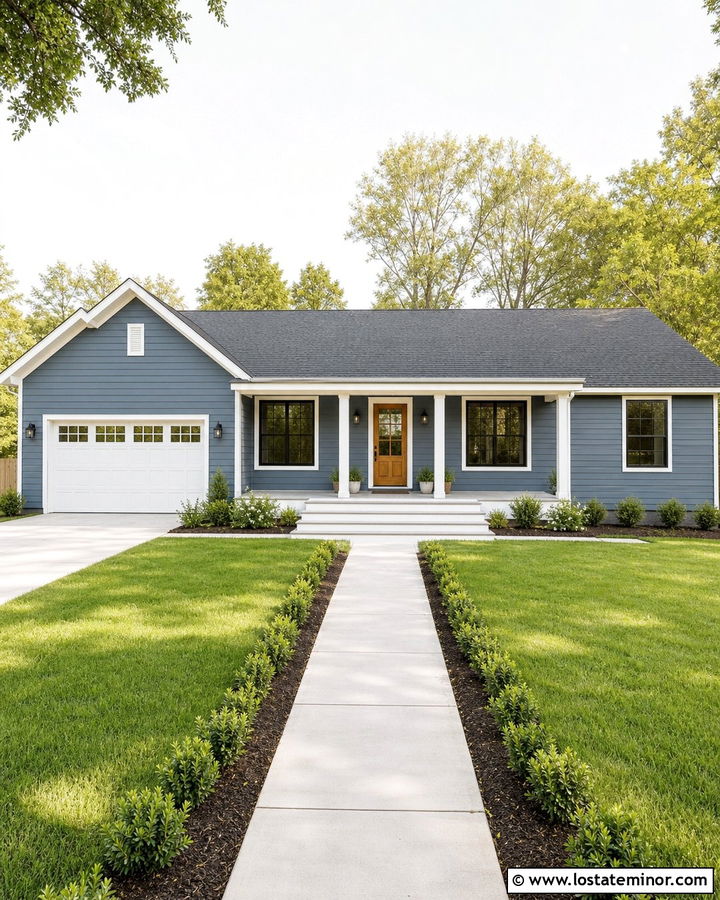 Denim Blue House With White Concrete Steps - 30 Denim Blue House Design With Steps Ideas