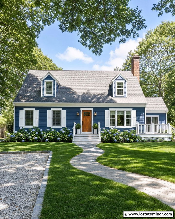 Denim Blue House With White Deck - 30 Denim Blue House Design With Deck Ideas