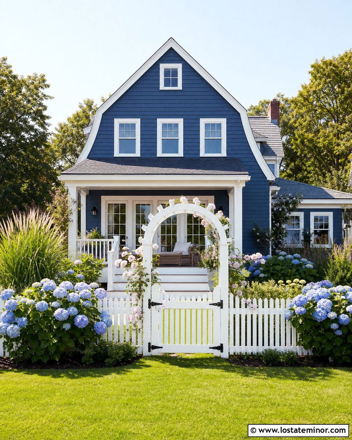 Denim Blue House With White Fence - 30 Denim Blue House Design With Backyard Ideas