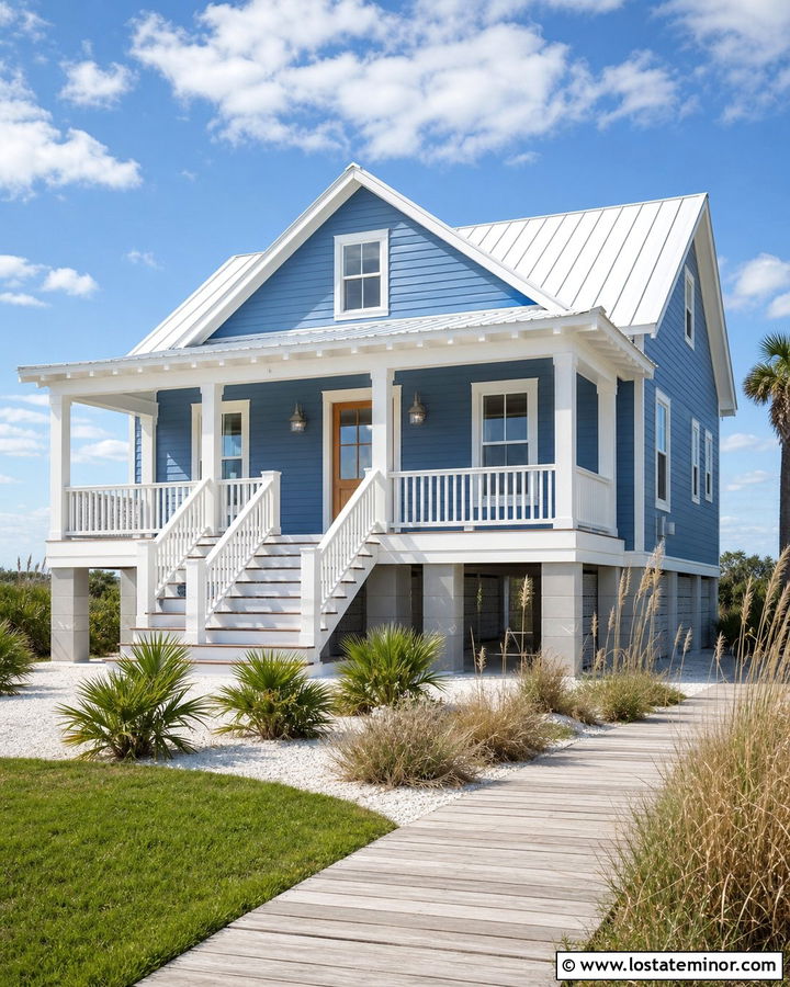 Denim Blue House With White Metal Roof - 30 Denim Blue House Design With Roof Ideas