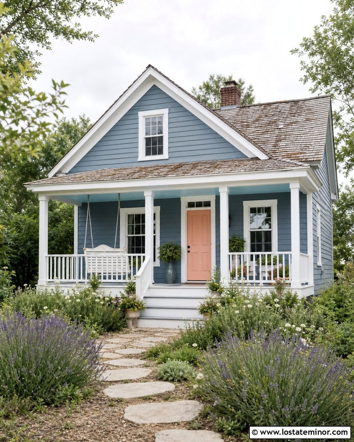 Denim Blue House With White Rope Swing - 30 Denim Blue House Design With Swing Ideas