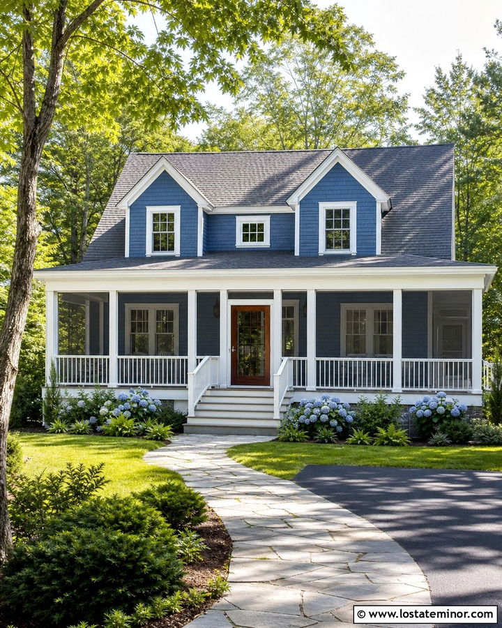 Denim Blue House With White Screened Porch - 30 Denim Blue House Design With Front Porch Ideas