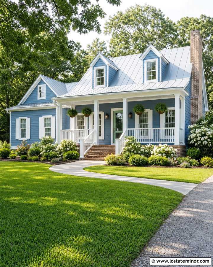 Denim Blue House With White Shutters And Storm Door - 30 Denim Blue House Design With Storm Door Ideas