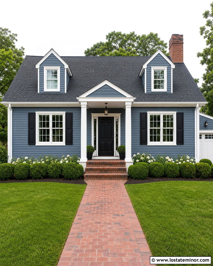 Denim Blue House With White Trim And Black Shutters - 30 Denim Blue House Design With Trim Ideas