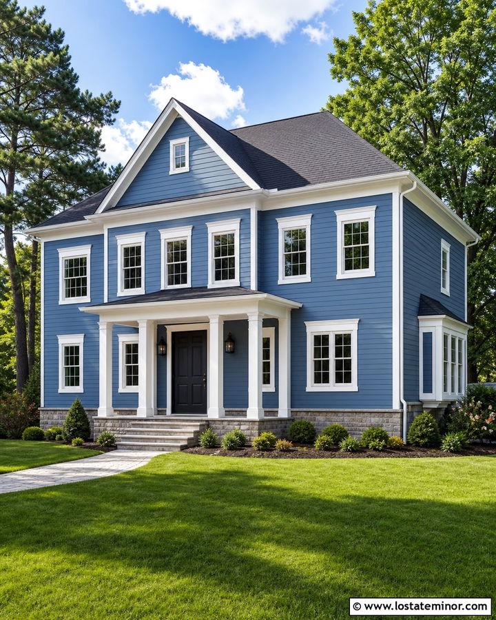 Denim Blue House With White Trim And Charcoal Shingles - 30 Denim Blue House Design With Shingles Ideas