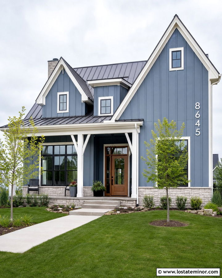 Denim Blue House With White Vertical House Numbers - 30 Denim Blue House Design With House Numbers Ideas