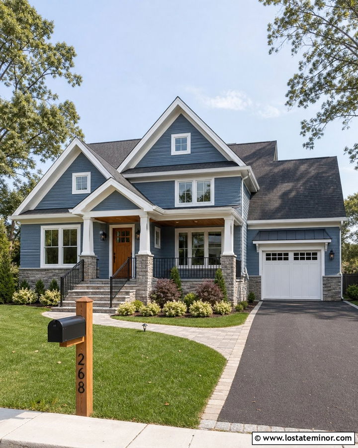 Denim Blue House With Wood and Metal Mailbox - 30 Denim Blue House Design With Mailbox Ideas
