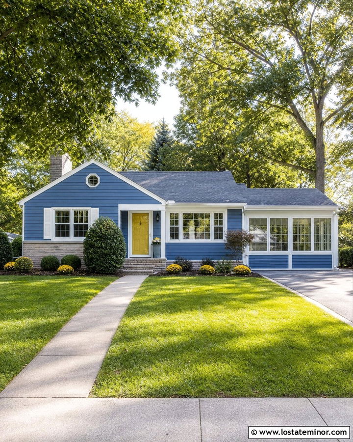 Denim Blue House With Yellow Door And Sunroom - 30 Denim Blue House Design With Sunroom Ideas