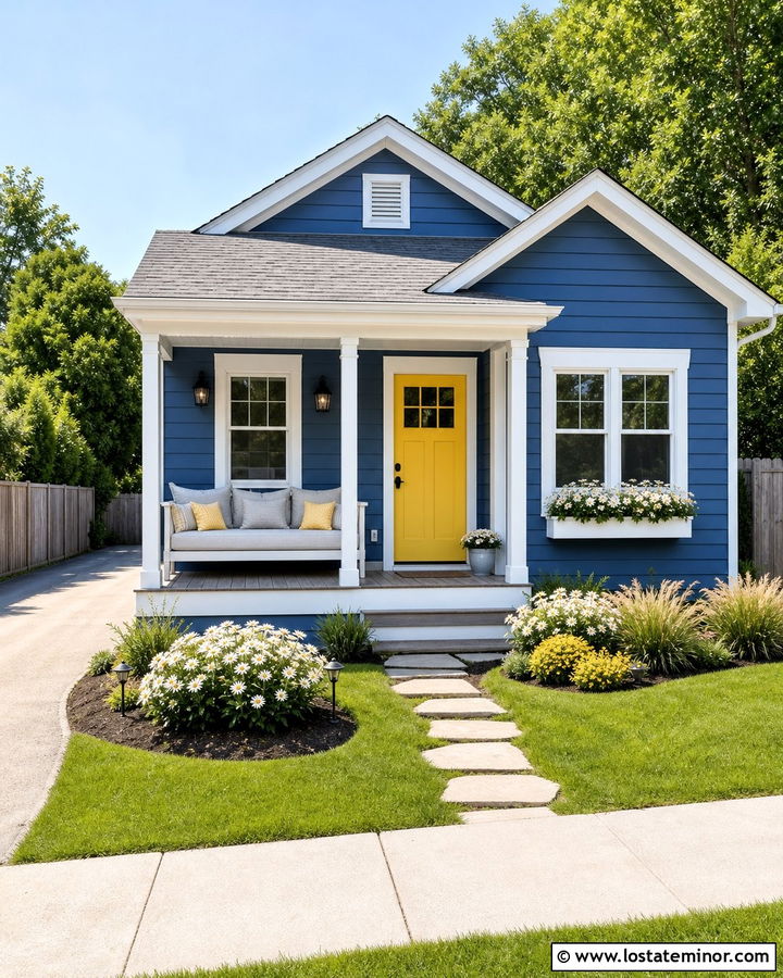 Denim Blue House With Yellow Door Daybed - 30 Denim Blue House Design With Daybed Ideas