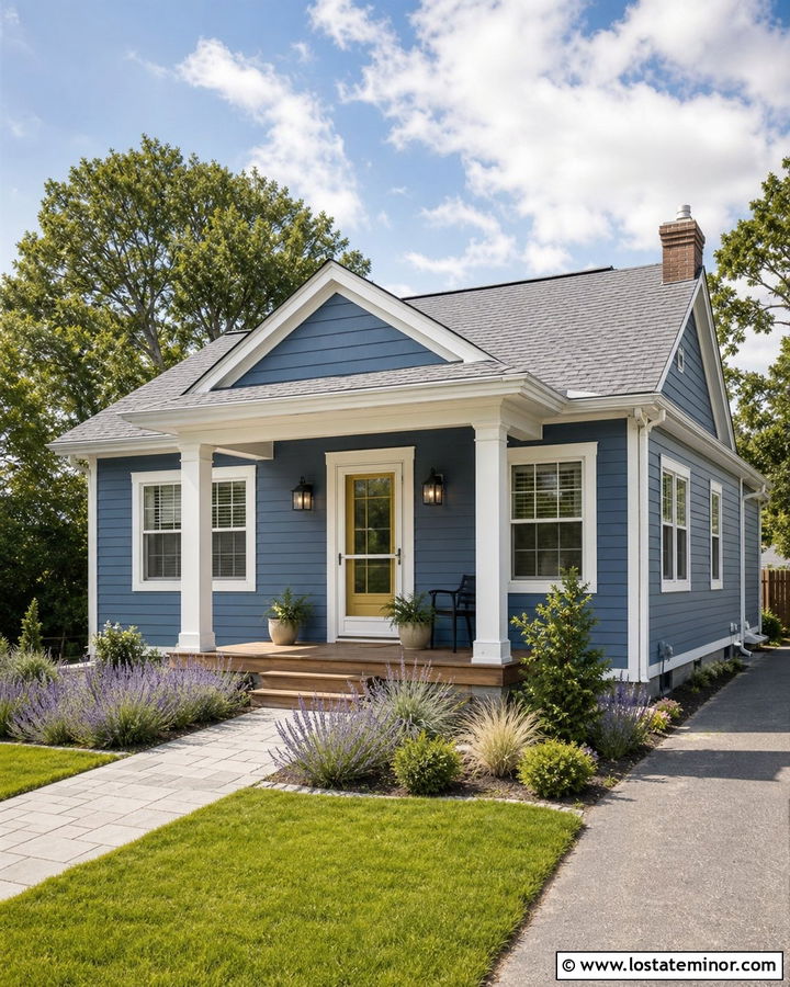 Denim Blue House With Yellow Front Door And Storm Door - 30 Denim Blue House Design With Storm Door Ideas