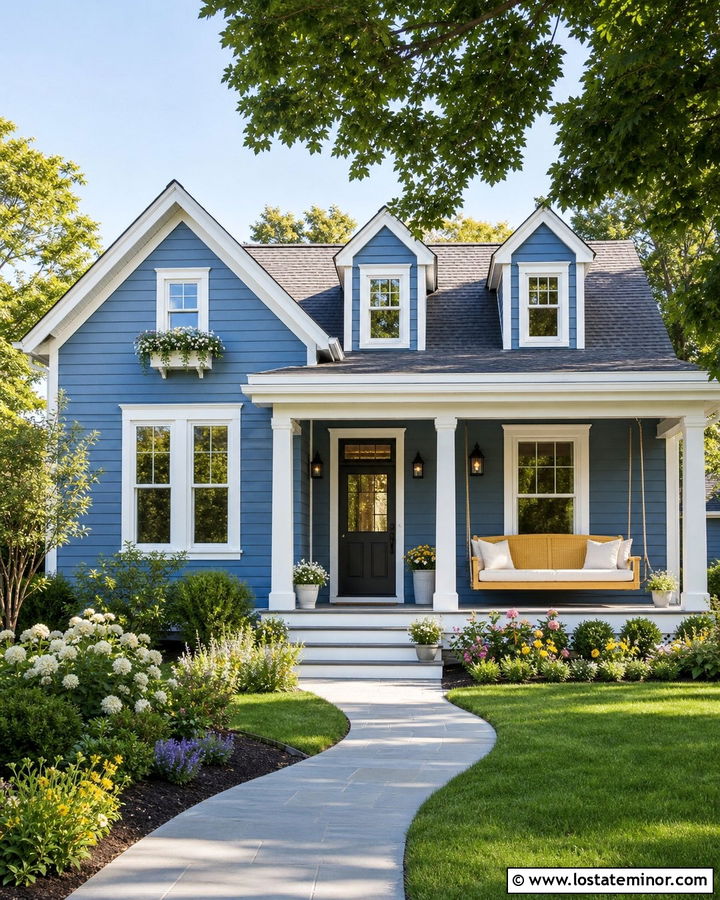 Denim Blue House With Yellow Swing - 30 Denim Blue House Design With Swing Ideas