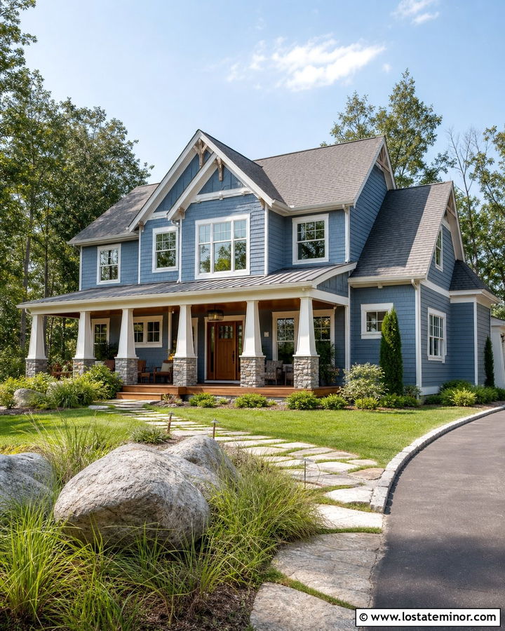 Denim Blue Lake House With Wide Dormers - 30 Denim Blue House Design With Dormers Ideas