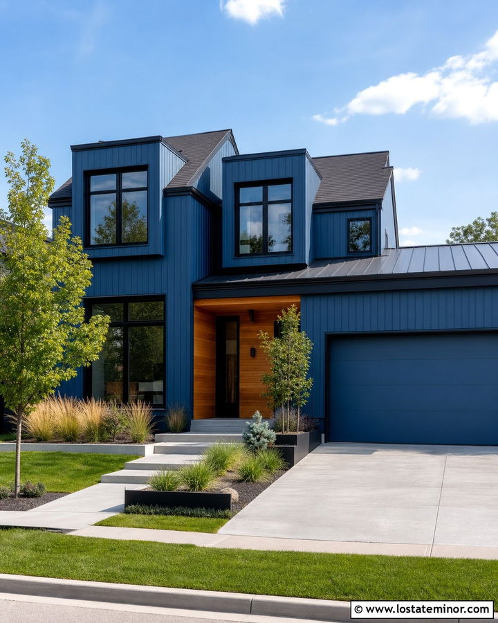 Denim Blue Modern House With Box Dormers - 30 Denim Blue House Design With Dormers Ideas