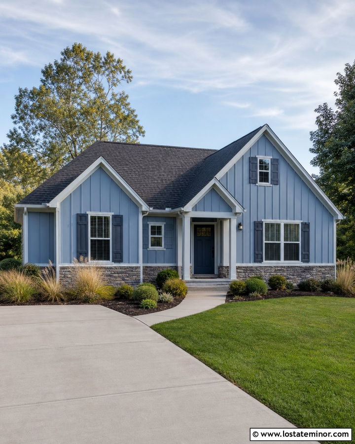 Denim Blue Monochromatic Board And Batten - 30 Denim Blue House Design With Board and Batten Ideas