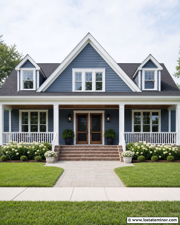 Denim Blue Porch House With Double Screen Doors - 30 Denim Blue House Design With Screen Door Ideas