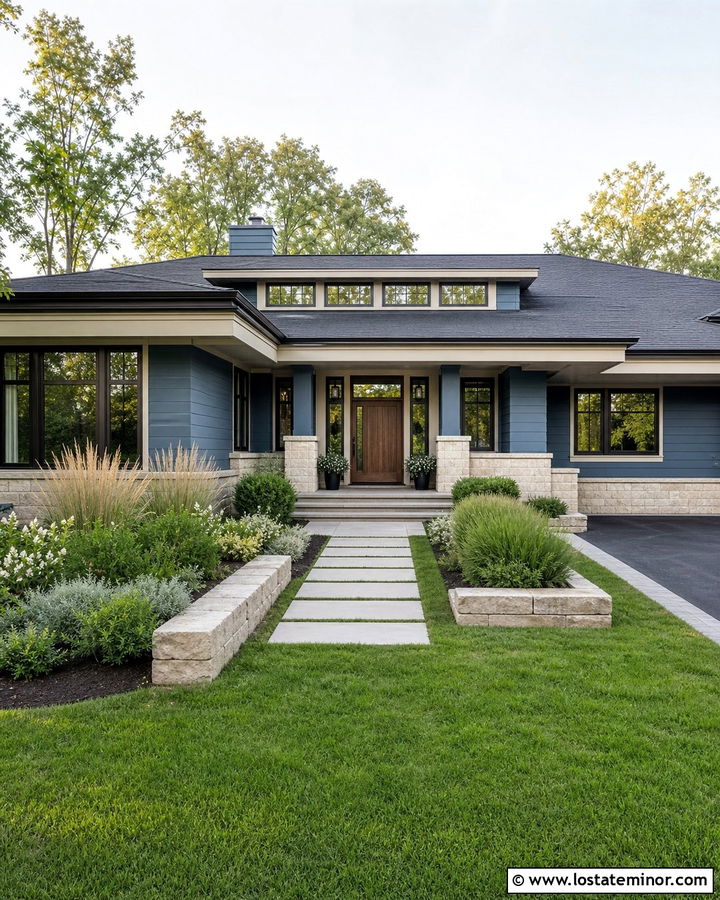 Denim Blue Prairie House With Shed Dormers - 30 Denim Blue House Design With Dormers Ideas