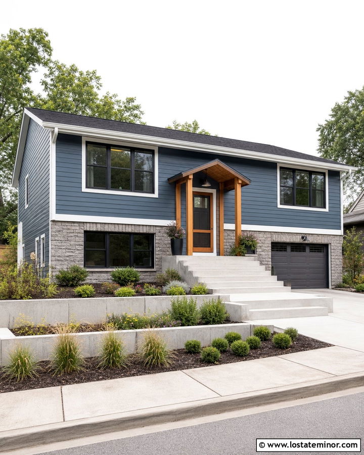 Denim Blue Raised Ranch With Cedar Screen Door - 30 Denim Blue House Design With Screen Door Ideas
