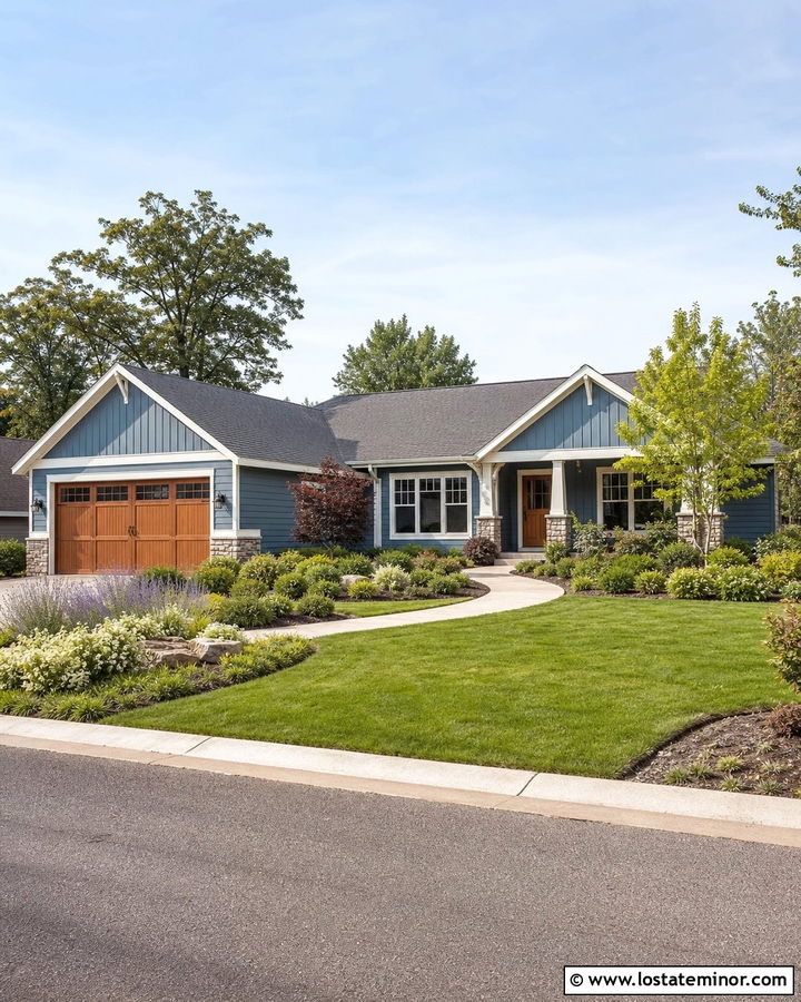 Denim Blue Ranch House With Front Gables - 30 Denim Blue House Design With Gables Ideas