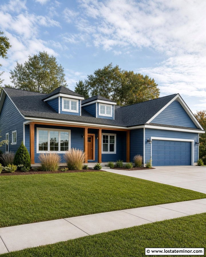 Denim Blue Ranch House With Pop Up Dormers - 30 Denim Blue House Design With Dormers Ideas