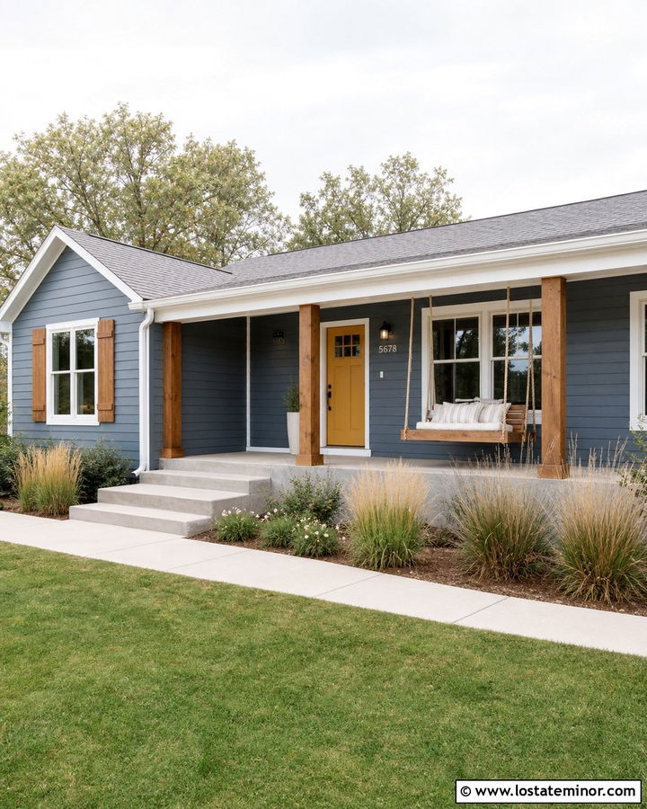 Denim Blue Ranch House With Rope Swing - 30 Denim Blue House Design With Swing Ideas