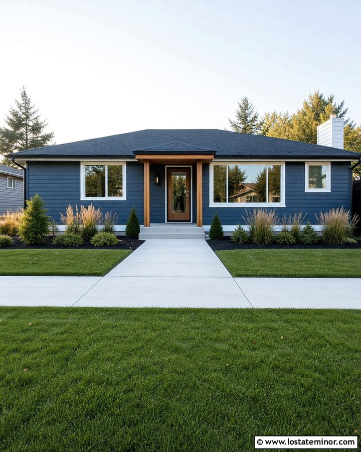 Denim Blue Ranch With Black Screen Door - 30 Denim Blue House Design With Screen Door Ideas