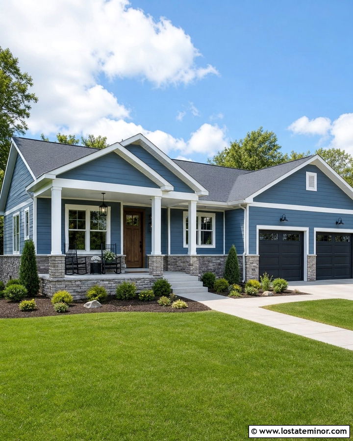 Denim Blue Ranch With Light Blue Porch Ceiling - 30 Denim Blue House Design With Porch Ceiling Ideas