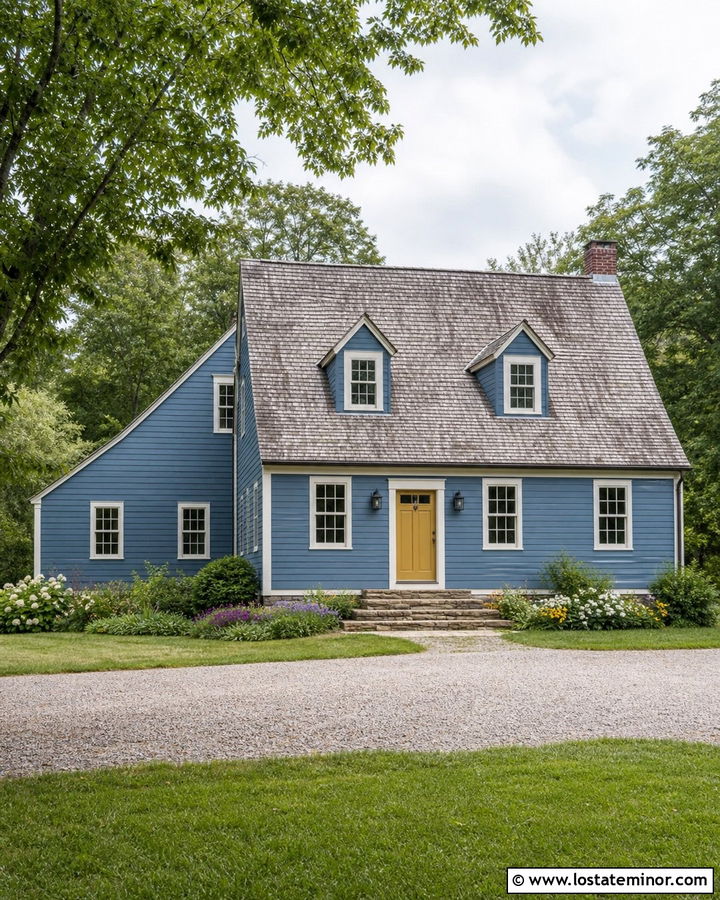 Denim Blue Saltbox With Asymmetrical Dormers - 30 Denim Blue House Design With Dormers Ideas