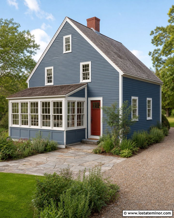 Denim Blue Saltbox With Lean To Sunroom - 30 Denim Blue House Design With Sunroom Ideas