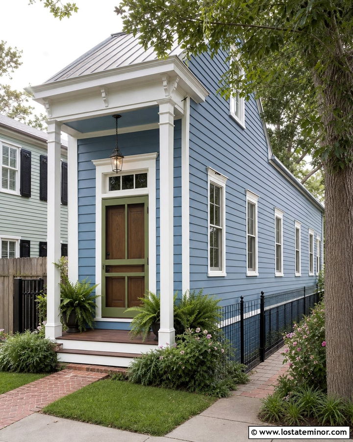Denim Blue Shotgun House With Green Screen Door - 30 Denim Blue House Design With Screen Door Ideas