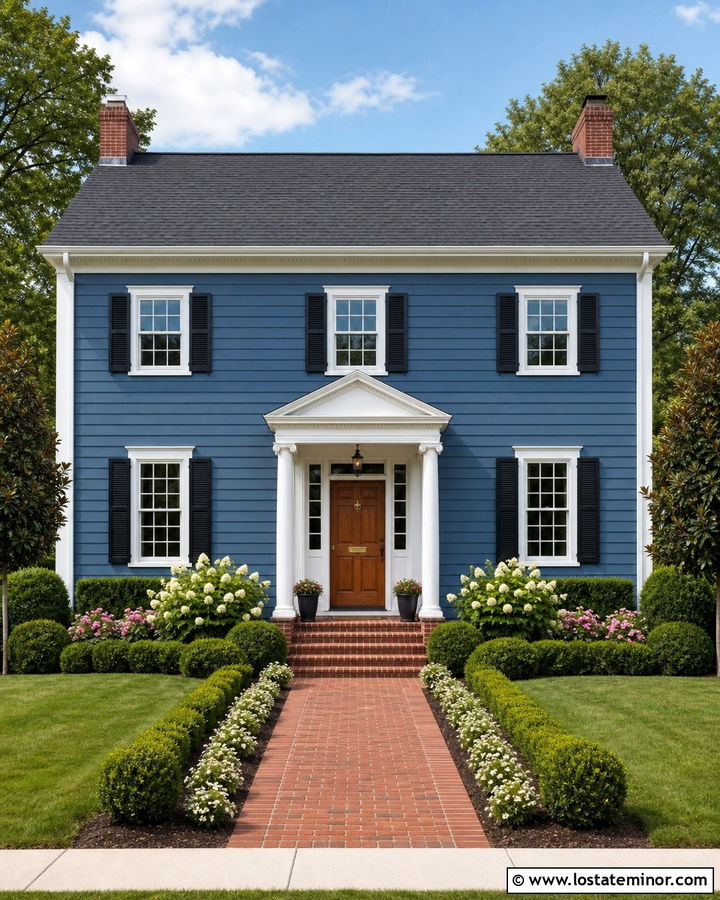 Denim Blue Siding On A Colonial House - 30 Denim Blue House Design With Siding Ideas
