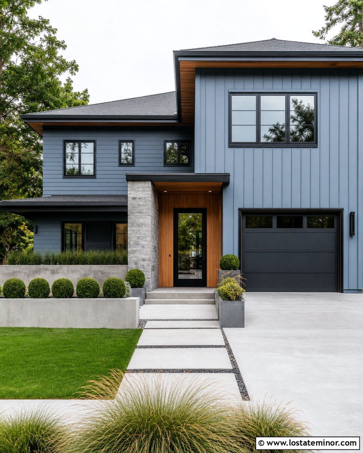 Denim Blue Siding On A Contemporary House - 30 Denim Blue House Design With Siding Ideas