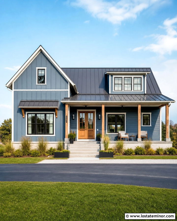 Denim Blue Siding On A Modern Farmhouse - 30 Denim Blue House Design With Siding Ideas